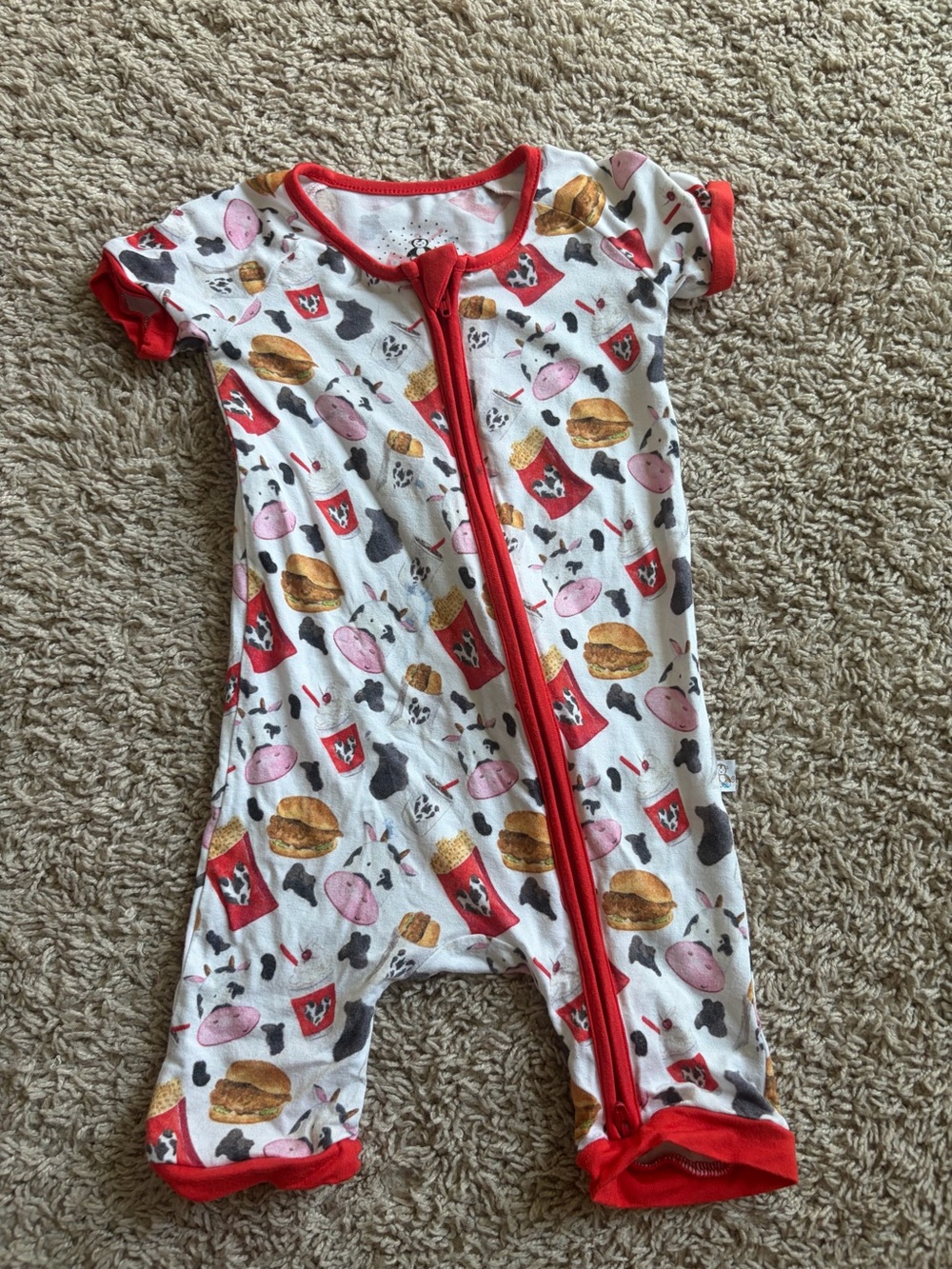 Monkeeroos Bamboo Cow Fast Food Short Sleeve Romper 12-18M